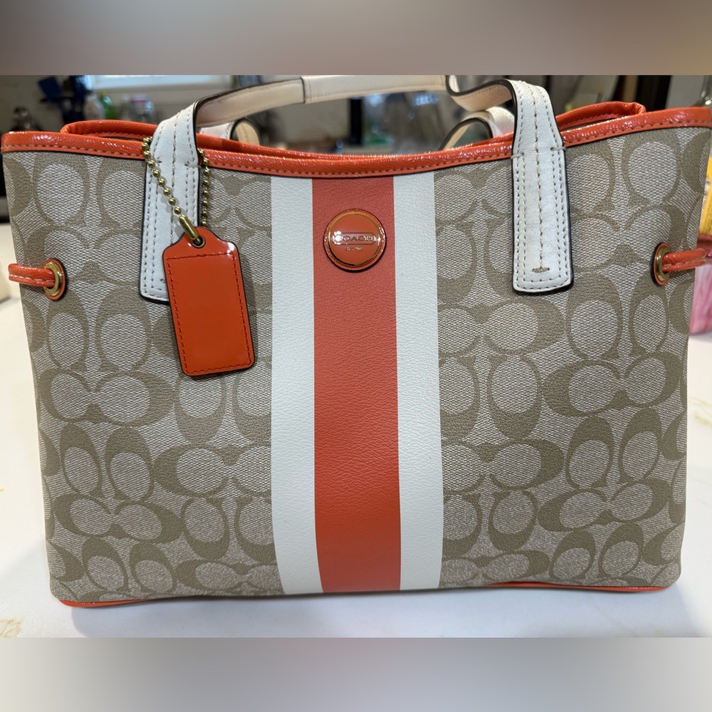 Coach Beige and Orange Signature Satchel